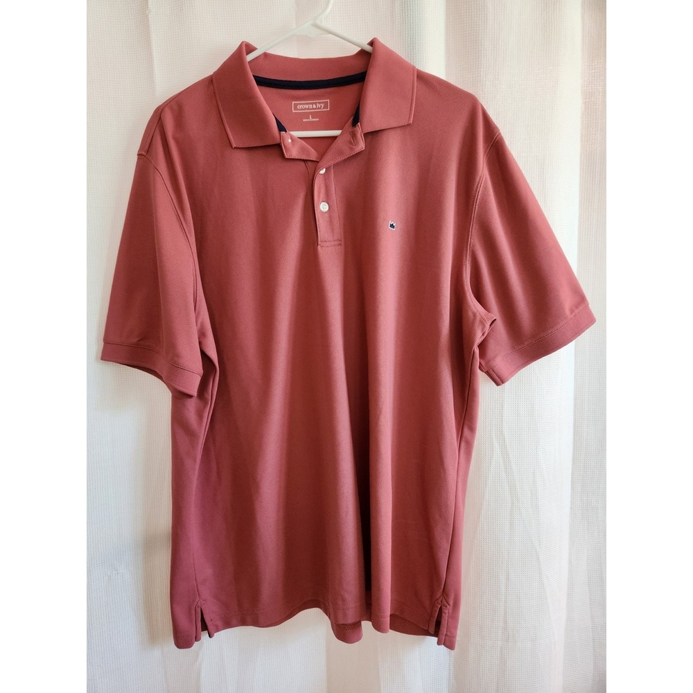 Crown‎ & Ivy Large Men Pink Dri Fit Polo Shirt EUC